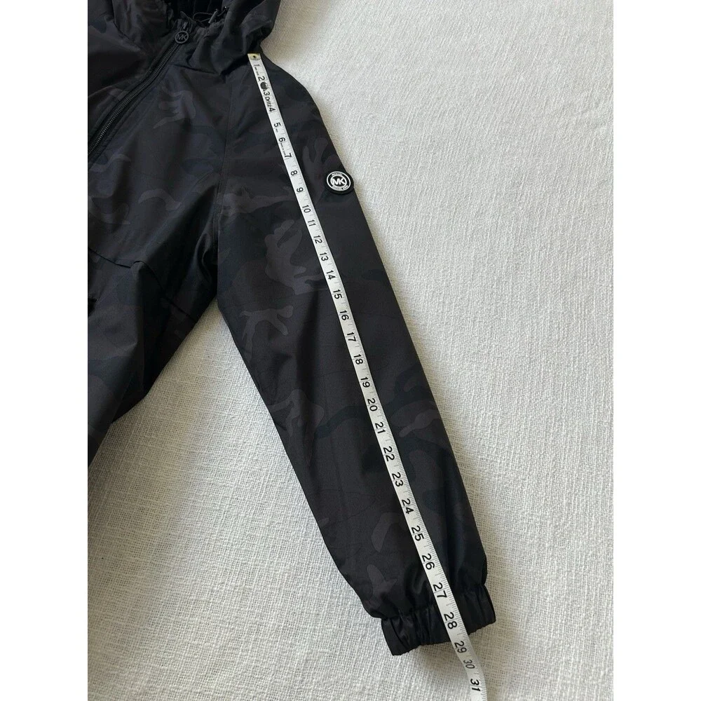 Michael Kors Black Gray Camouflage Hooded Jacket Size L Zippers Pockets